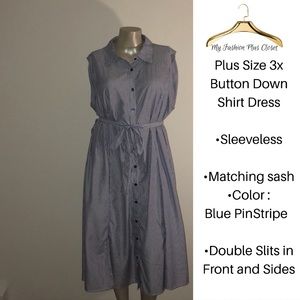 Plus Size Sleeveless Button Down Shirt Dress-3x